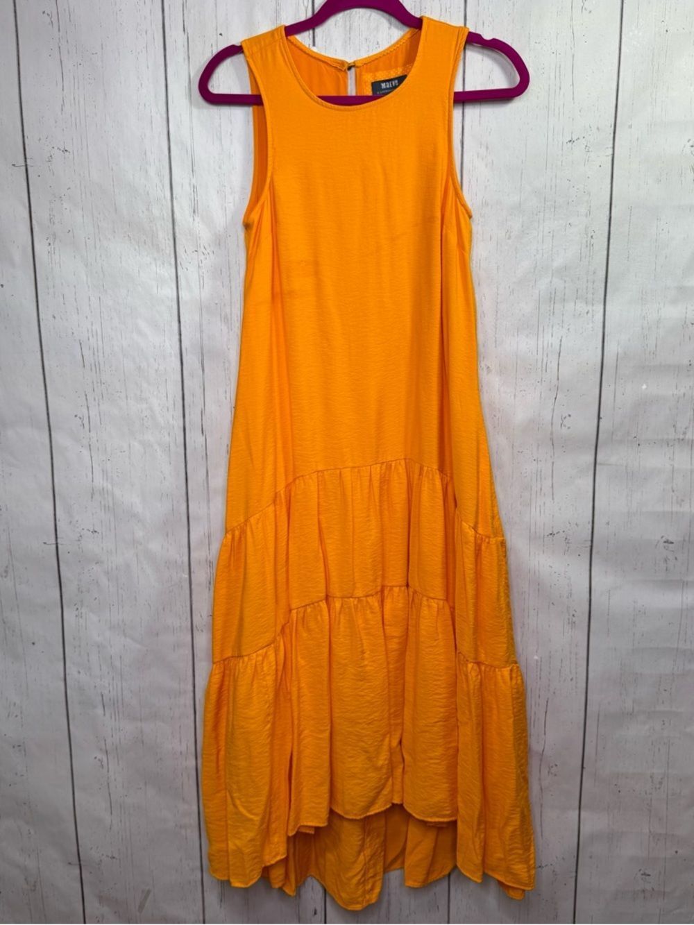 Maeve Orange Tiered Midi Dress XS Boho Flowy Summer Coastal Resort Sleeveless